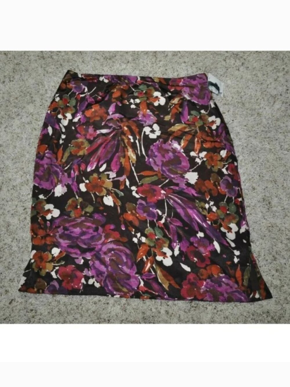 Jaclyn Smith Skirt Womens 8 Purple Brown Floral Lined Zip Side Summer Lined